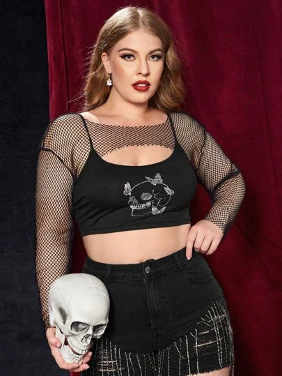 Gothic Romance Black Fishnet Crop Top