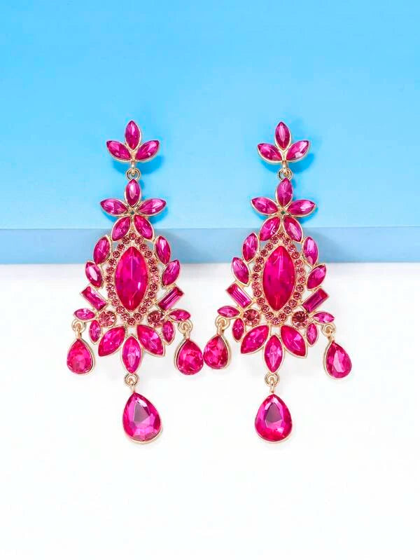 Fuchsia Rhinestone Crystal Earrings