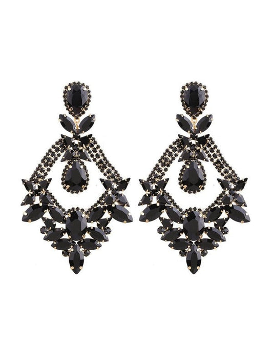 Gorgeous Vintage Inspired Large Black Rhinestone Diamante Earrings