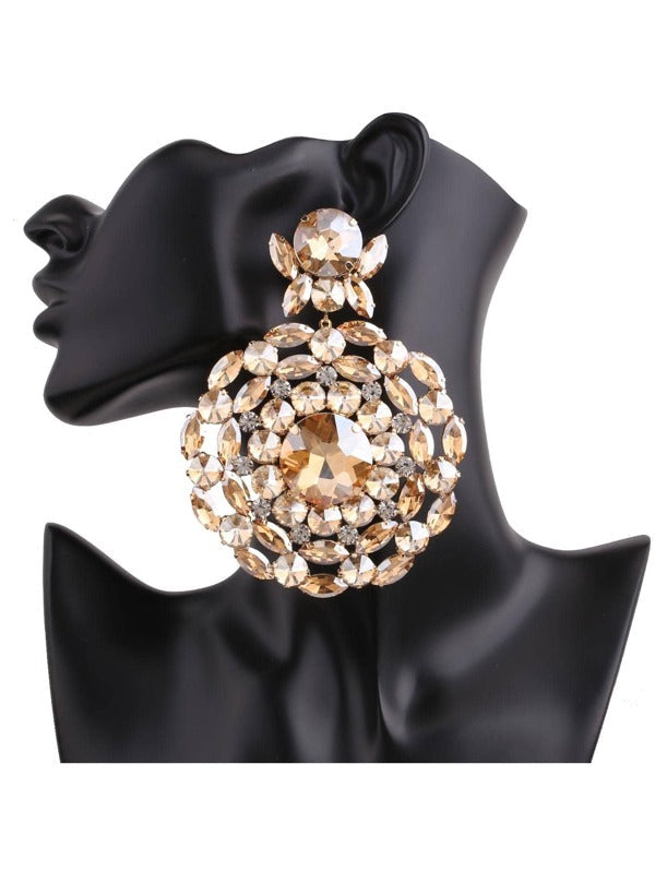 Gorgeous Black Large Rhinestone Diamante Disc Earrings