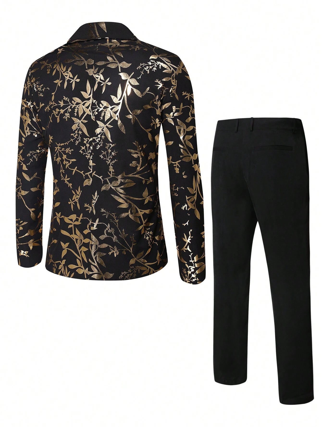 Men's Black & Gold Jacquard Blazer Dinner Jacket & Pants Suit