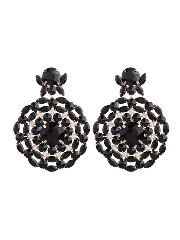 Gorgeous Black Large Rhinestone Diamante Disc Earrings