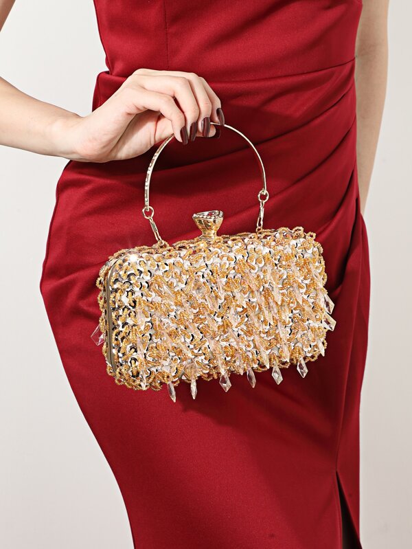 Beautiful Silver Beaded Cocktail Purse