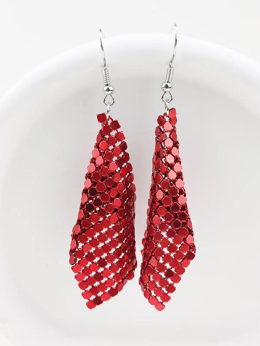 Red Metallic Chainmail Earrings