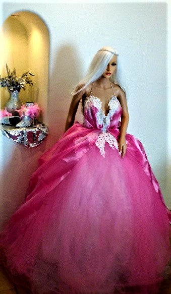 "FARRAH" Pink & White Tie Dye Wedding Ballgown Set (SAMPLE GOWN ONLY)