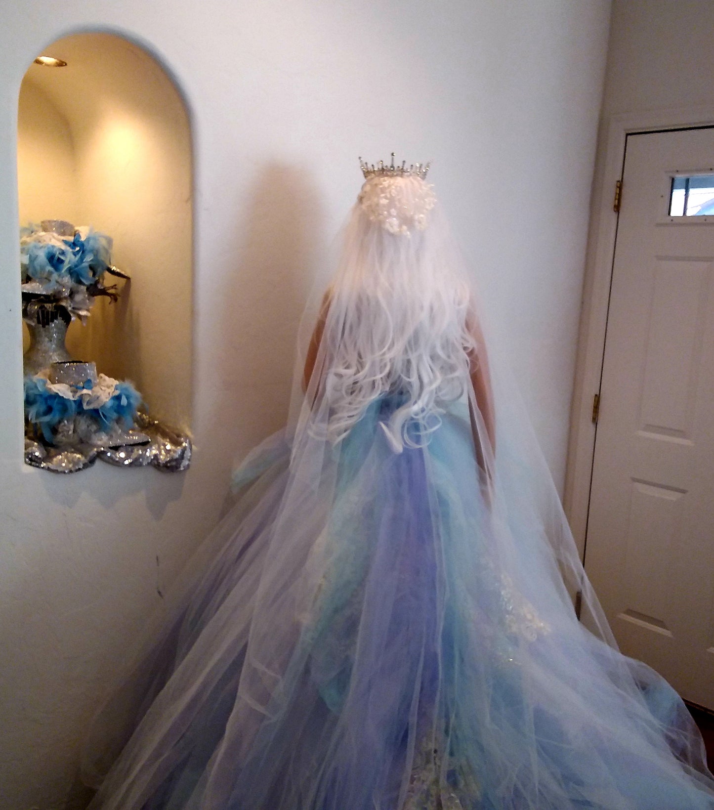 "MORWENNA" Blue White & Lavender Lace & Tulle Wedding Ballgown Set