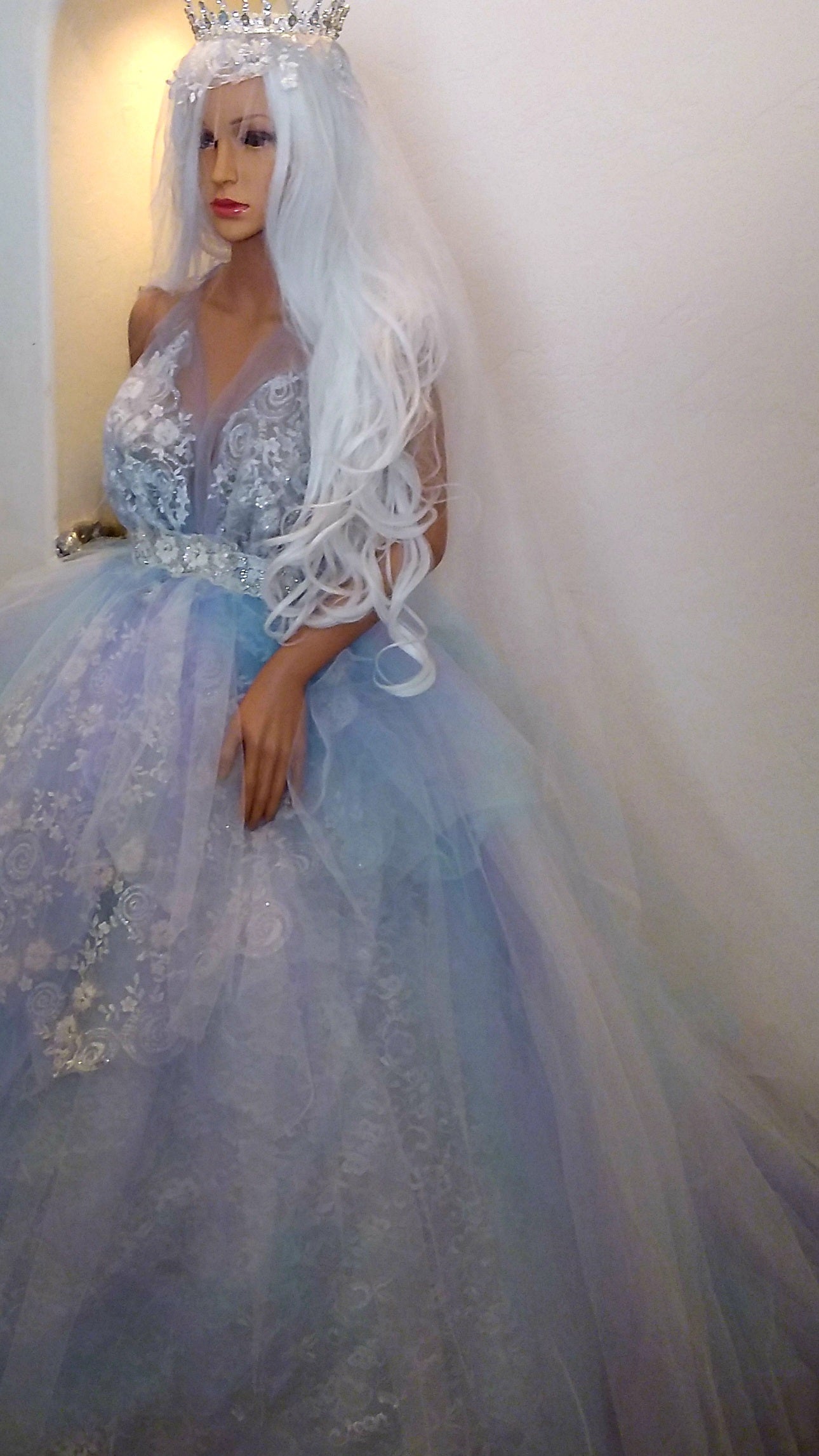 "MORWENNA" Blue White & Lavender Lace & Tulle Wedding Ballgown Set