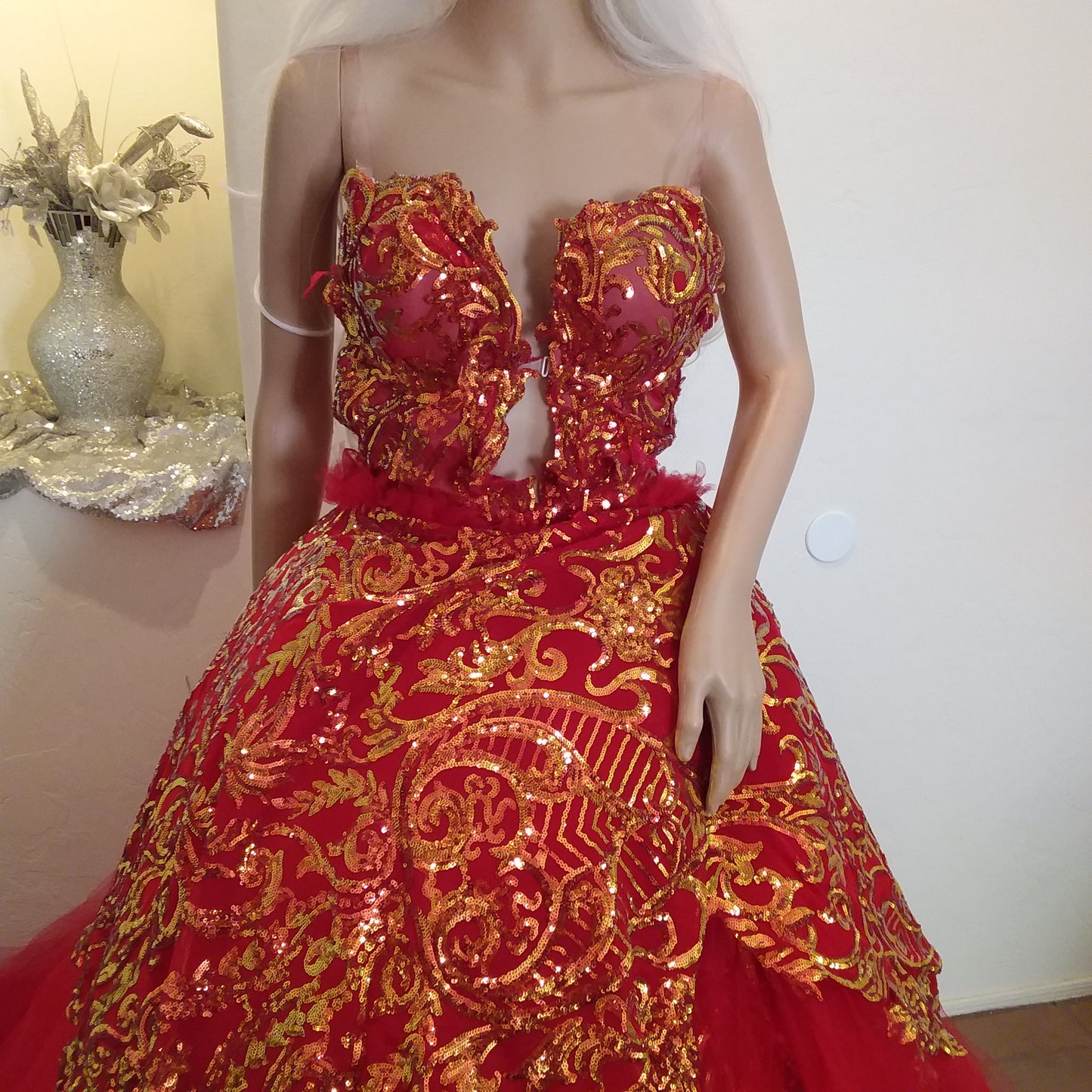 " EMBER" Red & Gold Sequin Tulle Indian Wedding Ballgown Set