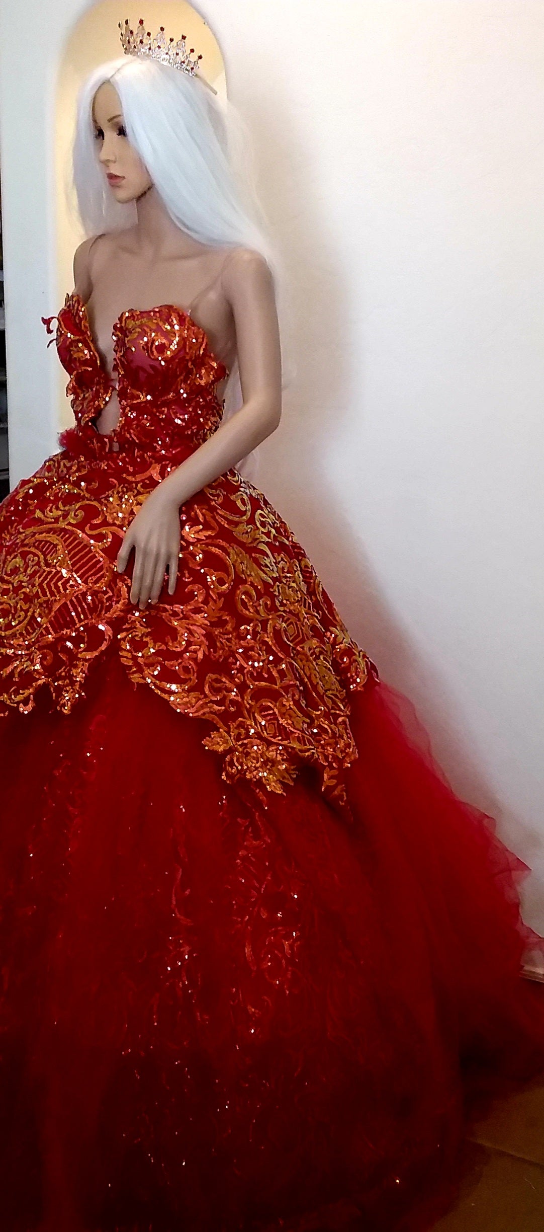 " EMBER" Red & Gold Sequin Tulle Indian Wedding Ballgown Set