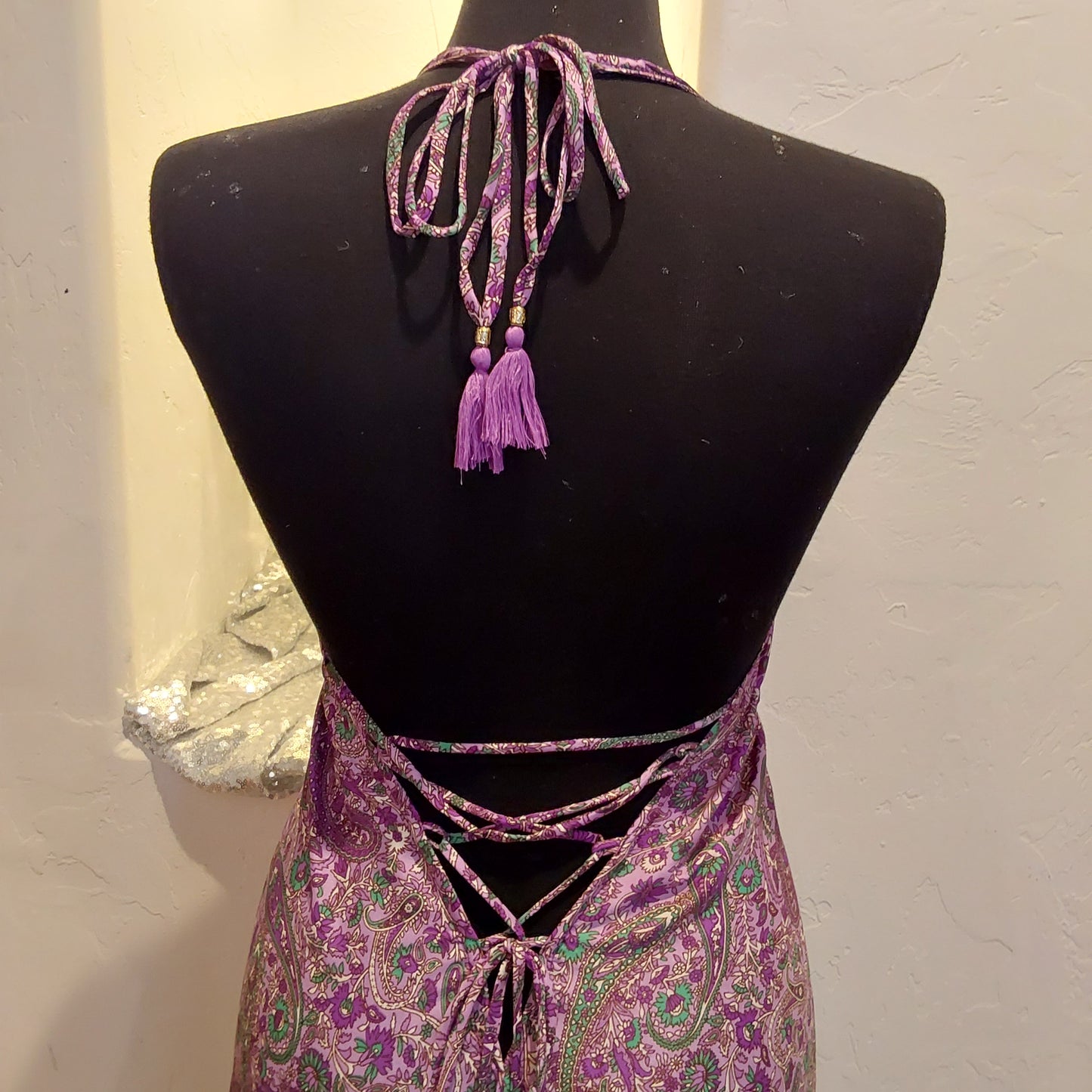 Purple Floral Silk Backless Maxi Dress