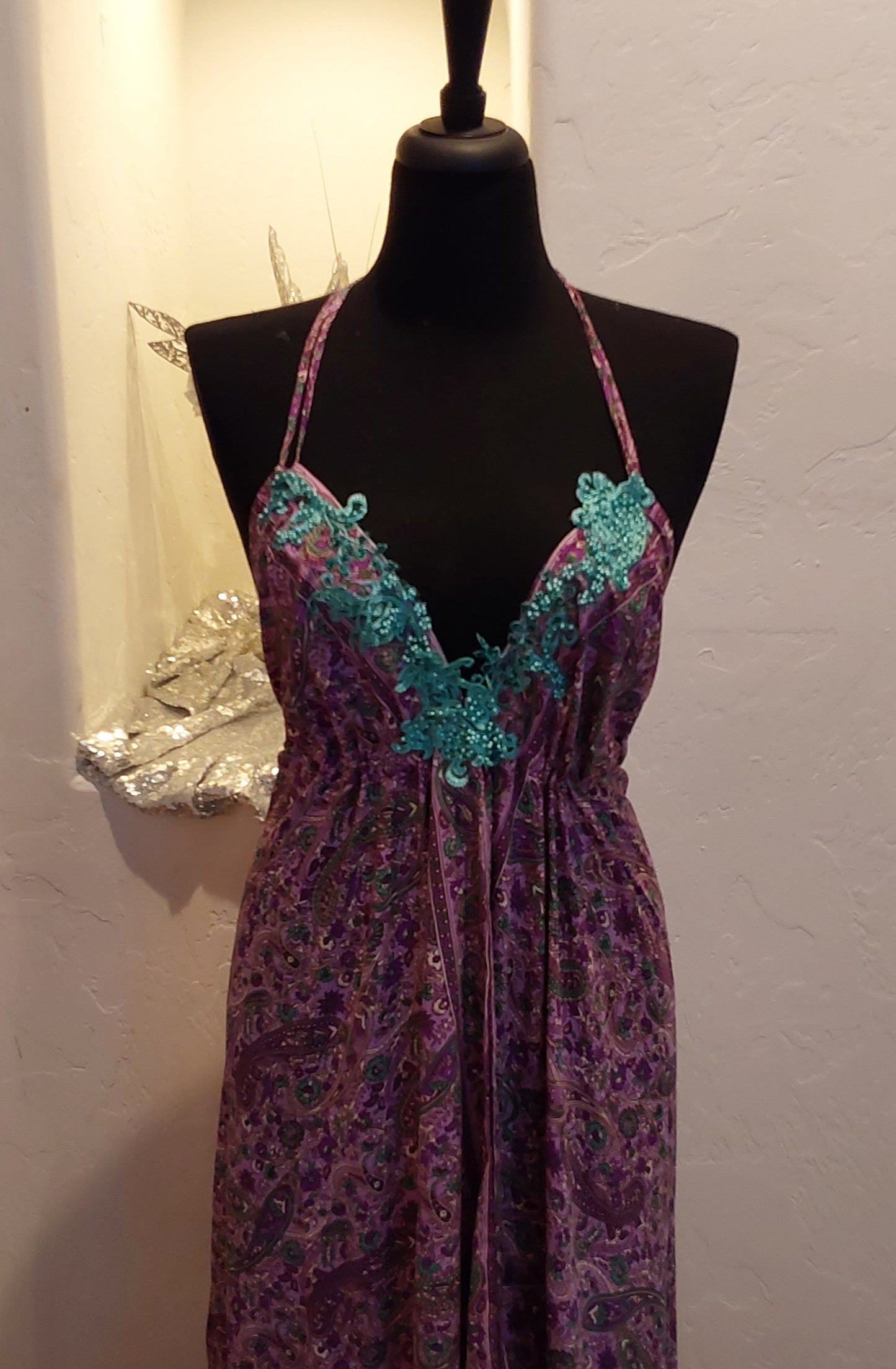 Purple Floral Silk Backless Maxi Dress