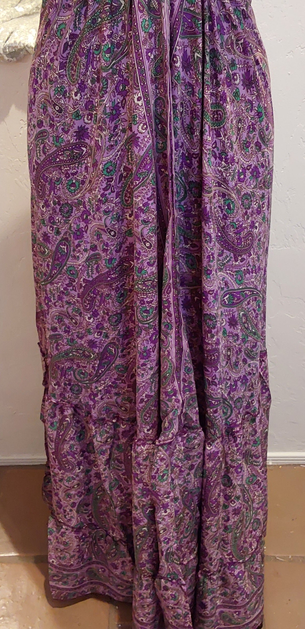 Purple Floral Silk Backless Maxi Dress