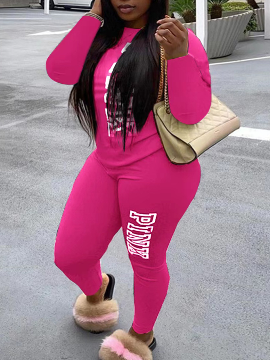 Hot Pink Logo Graphic 2pc Loungewear Jogger Set