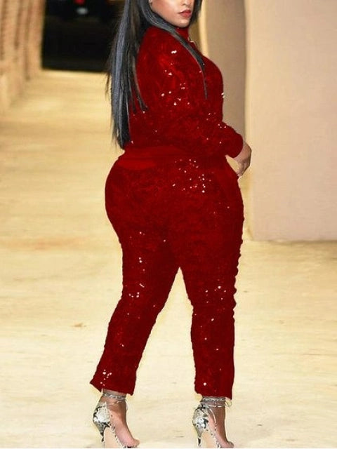 Sexy Red Sequin Jogger Set