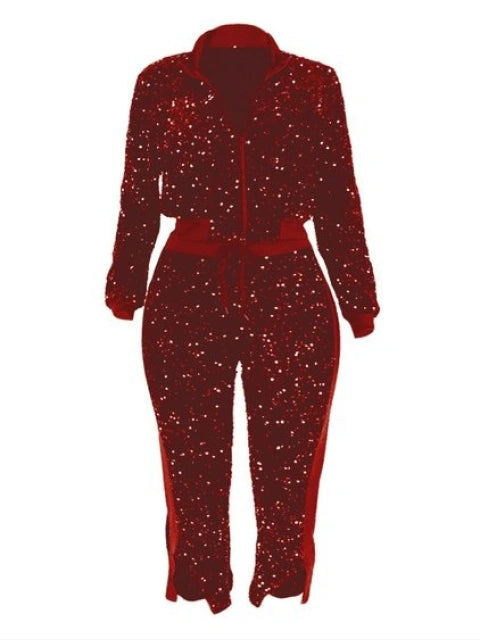 Sexy Red Sequin Jogger Set