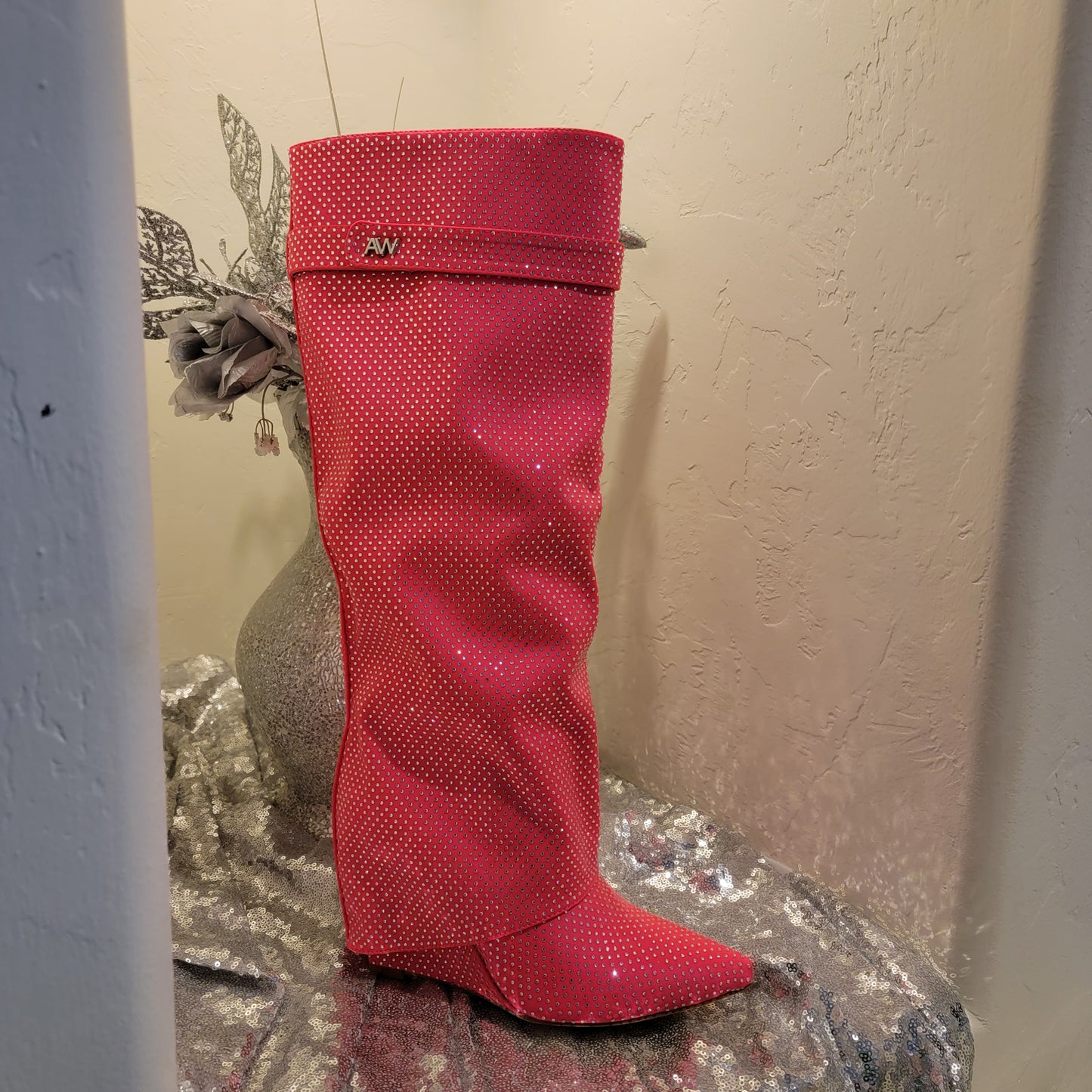 Beautiful Hot Pink Rhinestone Crystal Bejeweled Boots