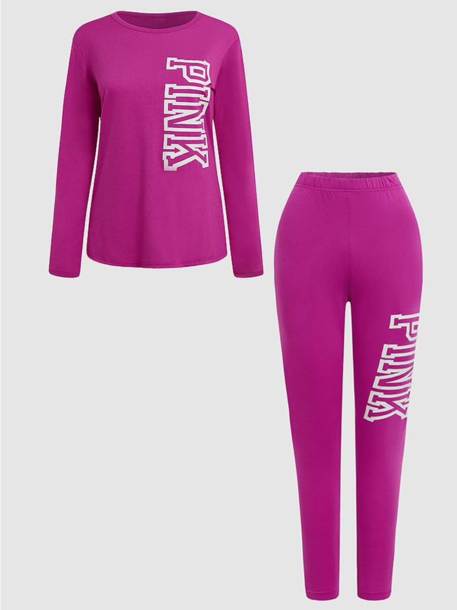 Hot Pink Logo Graphic 2pc Loungewear Jogger Set