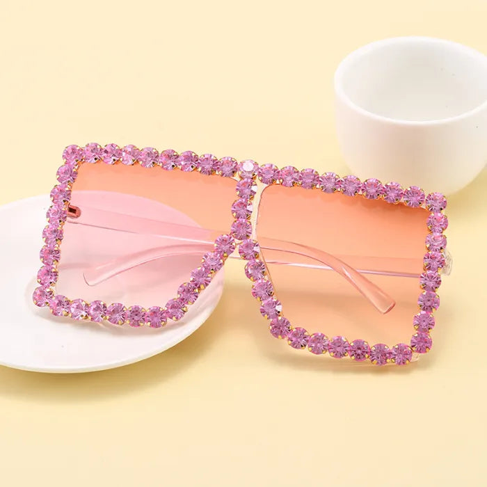 Sexy Light Pink Rhinestone Sunglasses