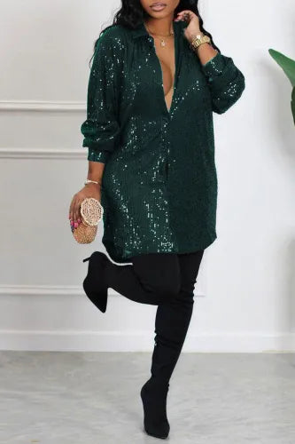 Green Sequin Shirt Dress