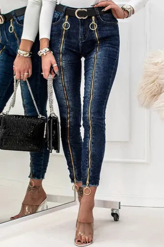 Sexy Dark Wash Zip Front Jeans