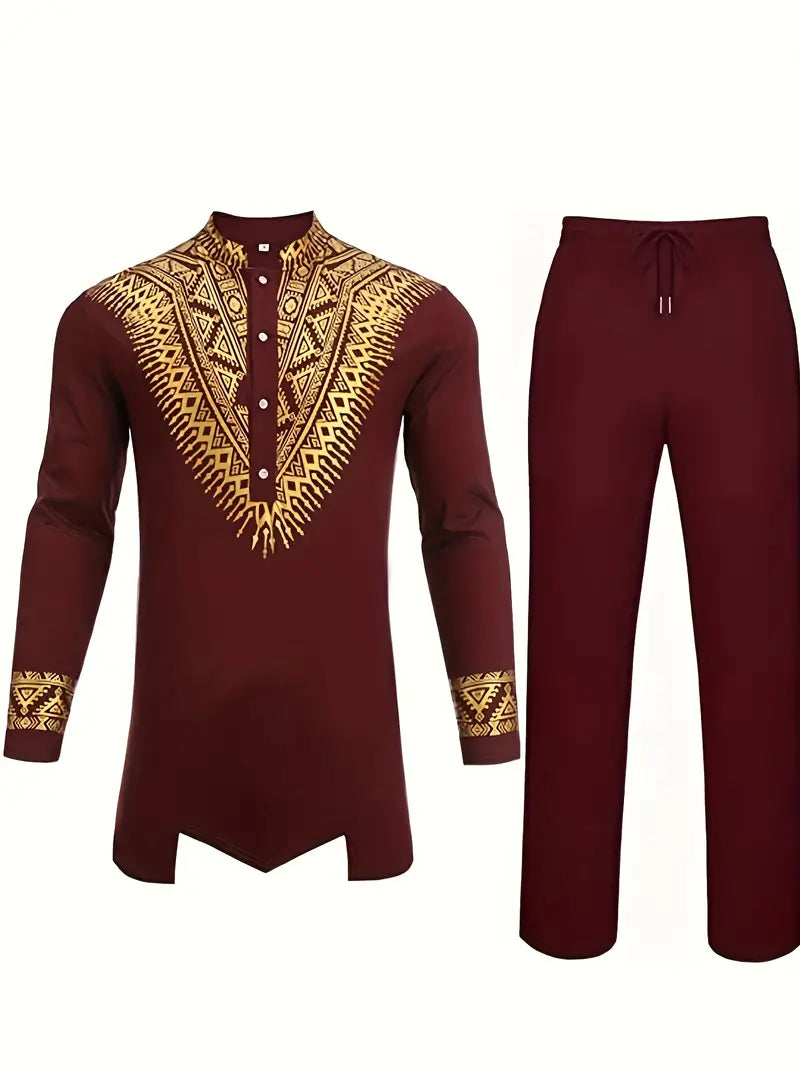 Exotic African Red & Gold Men's 2pc Suit