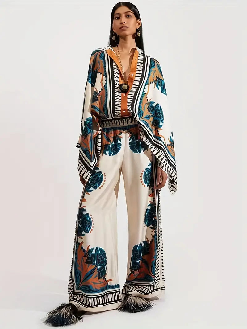 Native American Print 2 Piece Tunic Top & Pant Set