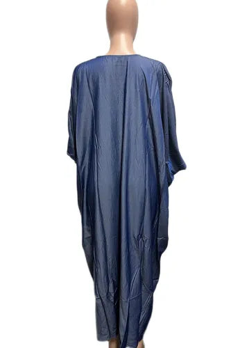 Elegant Lightweight Blue Denim Kaftan Maxi Dress