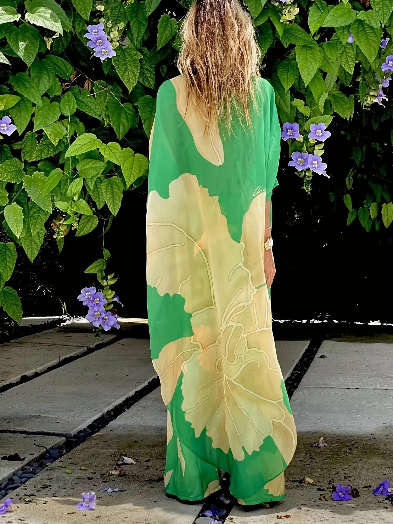 Exotic Green & Gold Kimono Duster and Pants Set