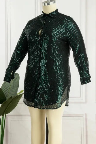 Green Sequin Shirt Dress