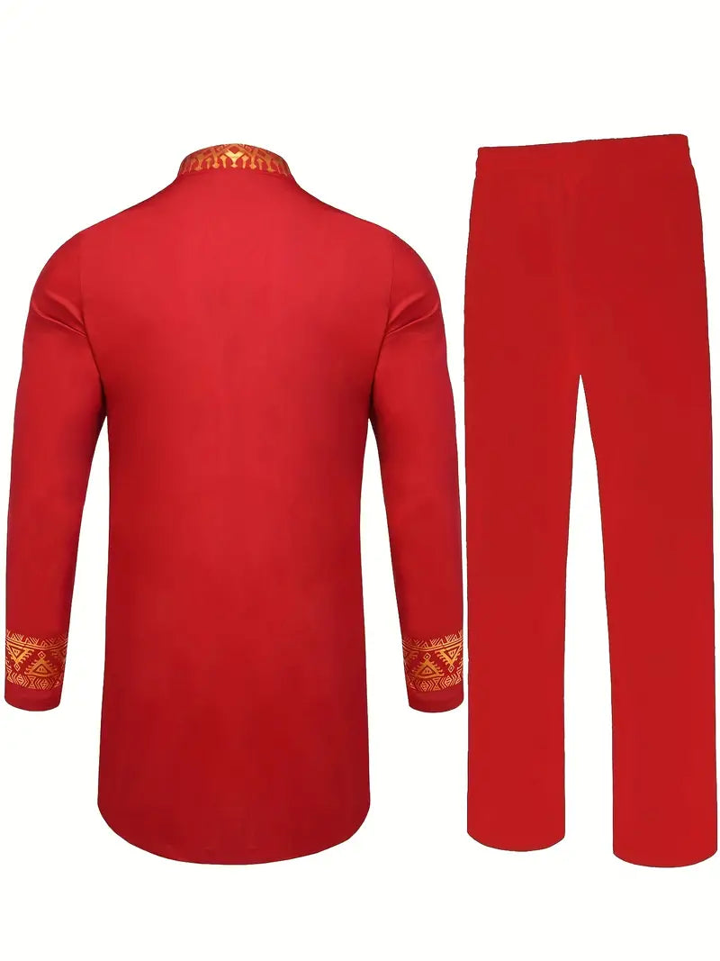 Exotic African Red & Gold Men's 2pc Suit