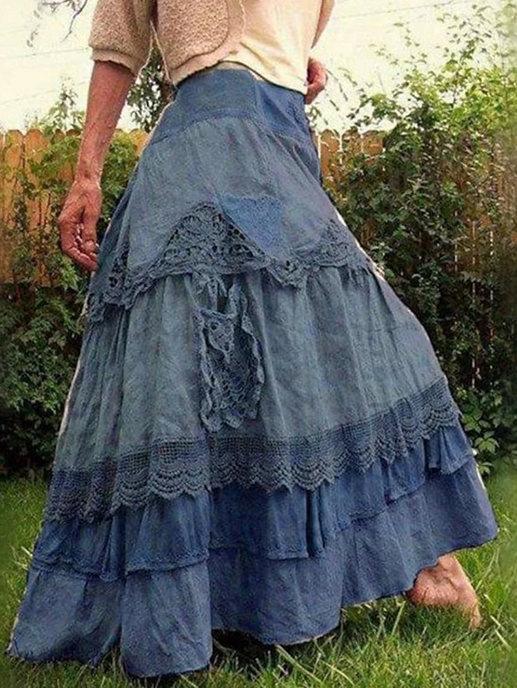 Rustic Boho Blue Maxi Skirt