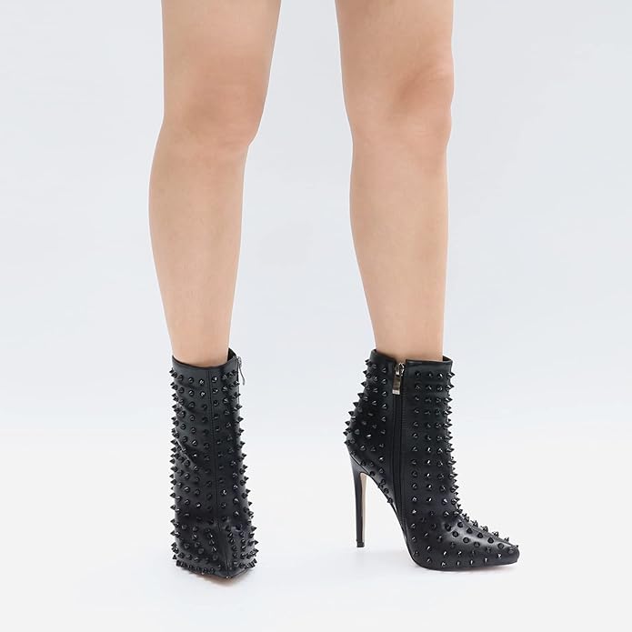 Edgy Black Spiked Faux Leather Ankle Boots