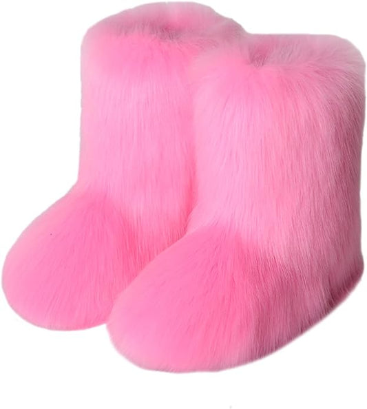 Plush Candy Pink Faux Fur Outdoor Winter Boots