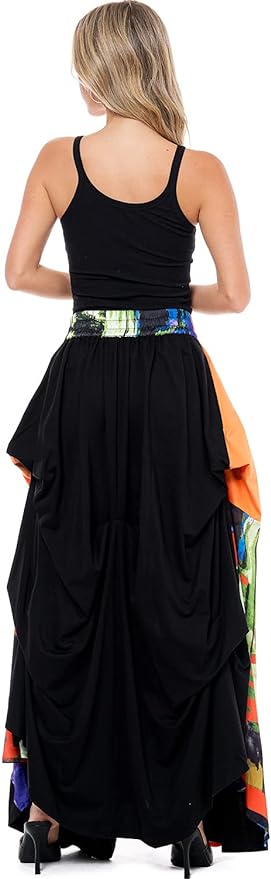 Romantic Boho Black & Orange Abstract Print Tov The Damsel`s Maxi Skirt