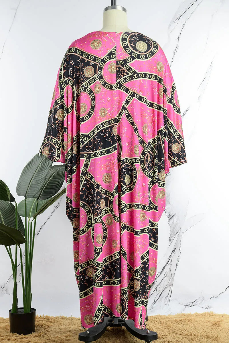 Sexy Pink Gold & Black Italian Print Kimono & Shorts Set