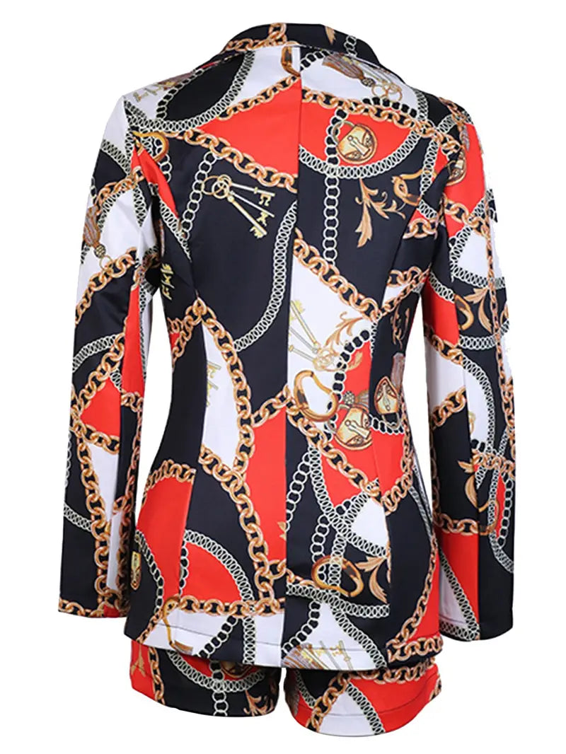 Italian Print Black Red Gold & White Jacket & Shorts Set