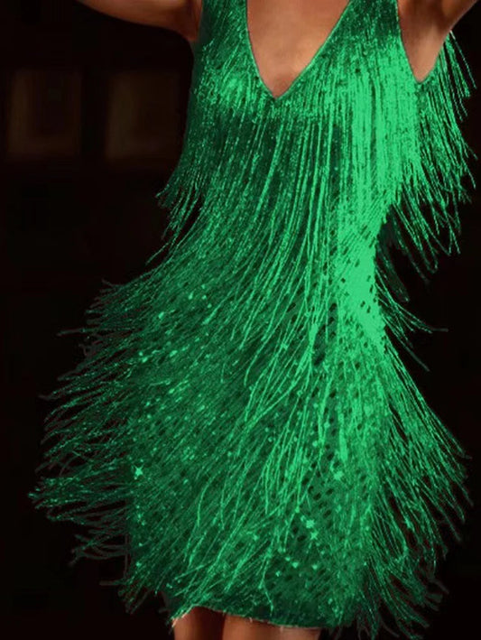 Sexy Green Fringe Party Dress