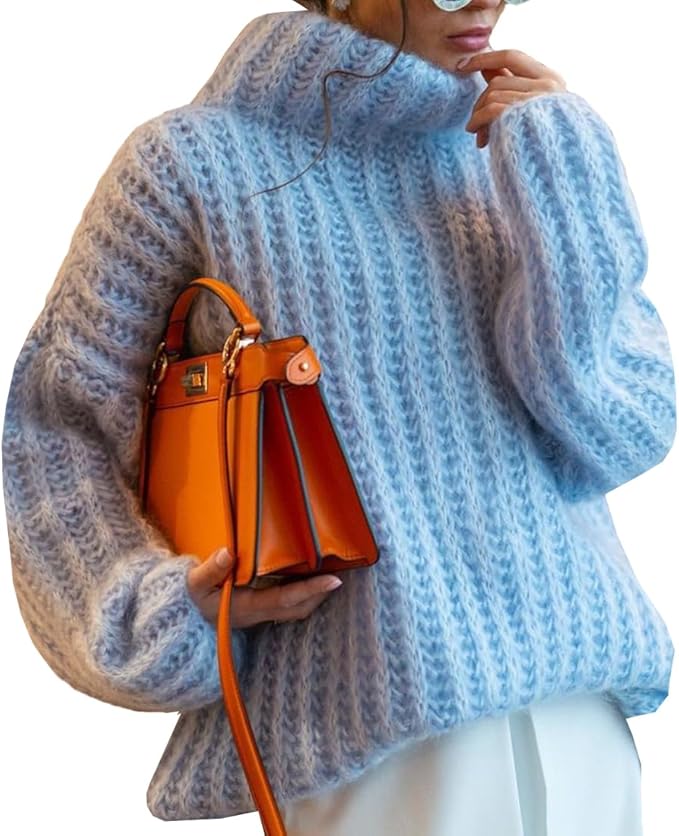 Powder Blue Cozy Oversized Turtleneck Sweater