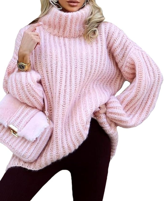 Pretty n Pink Cozy Oversized Turtleneck Sweater