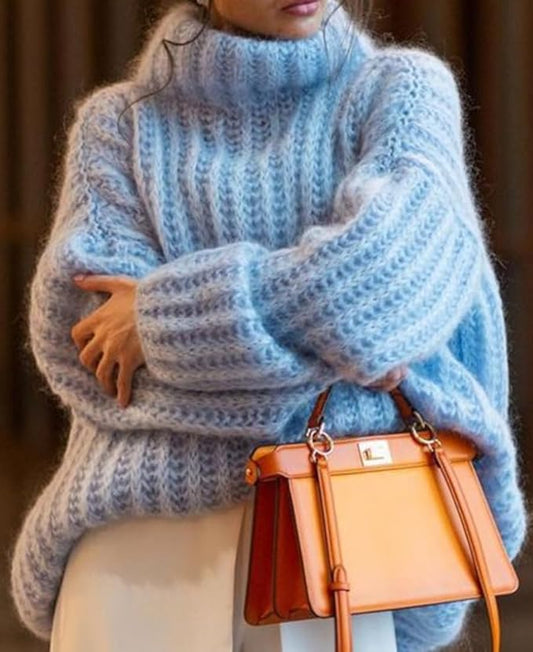 Powder Blue Cozy Oversized Turtleneck Sweater