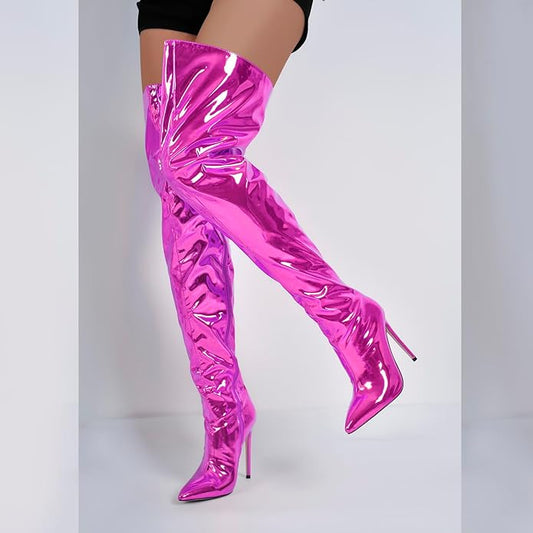 Sexy Metallic Hot Pink Thigh Boots