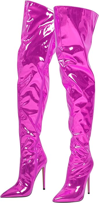 Sexy Metallic Hot Pink Thigh Boots