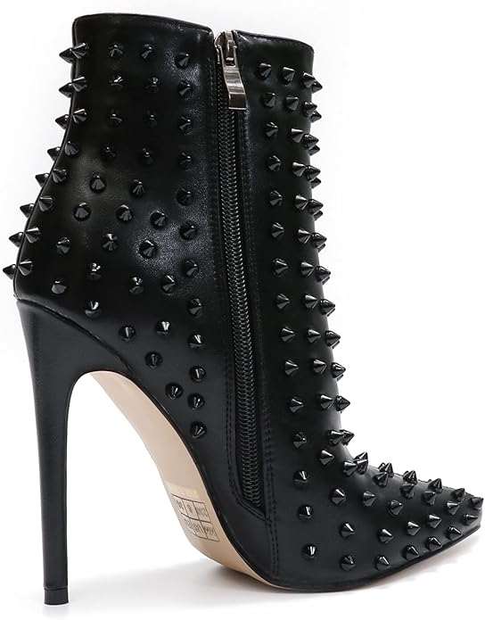 Edgy Black Spiked Faux Leather Ankle Boots