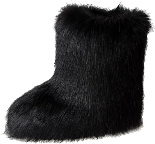 Plush Black Faux Fur Outdoor Winter Boots