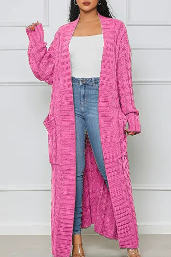 Cozy Pink Cable Knit Maxi Sweater