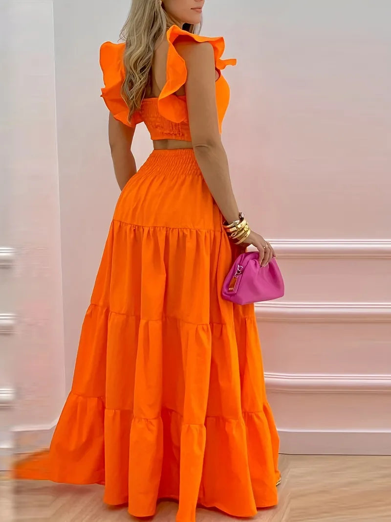 Romantic Orange 2 Piece Skirt Set