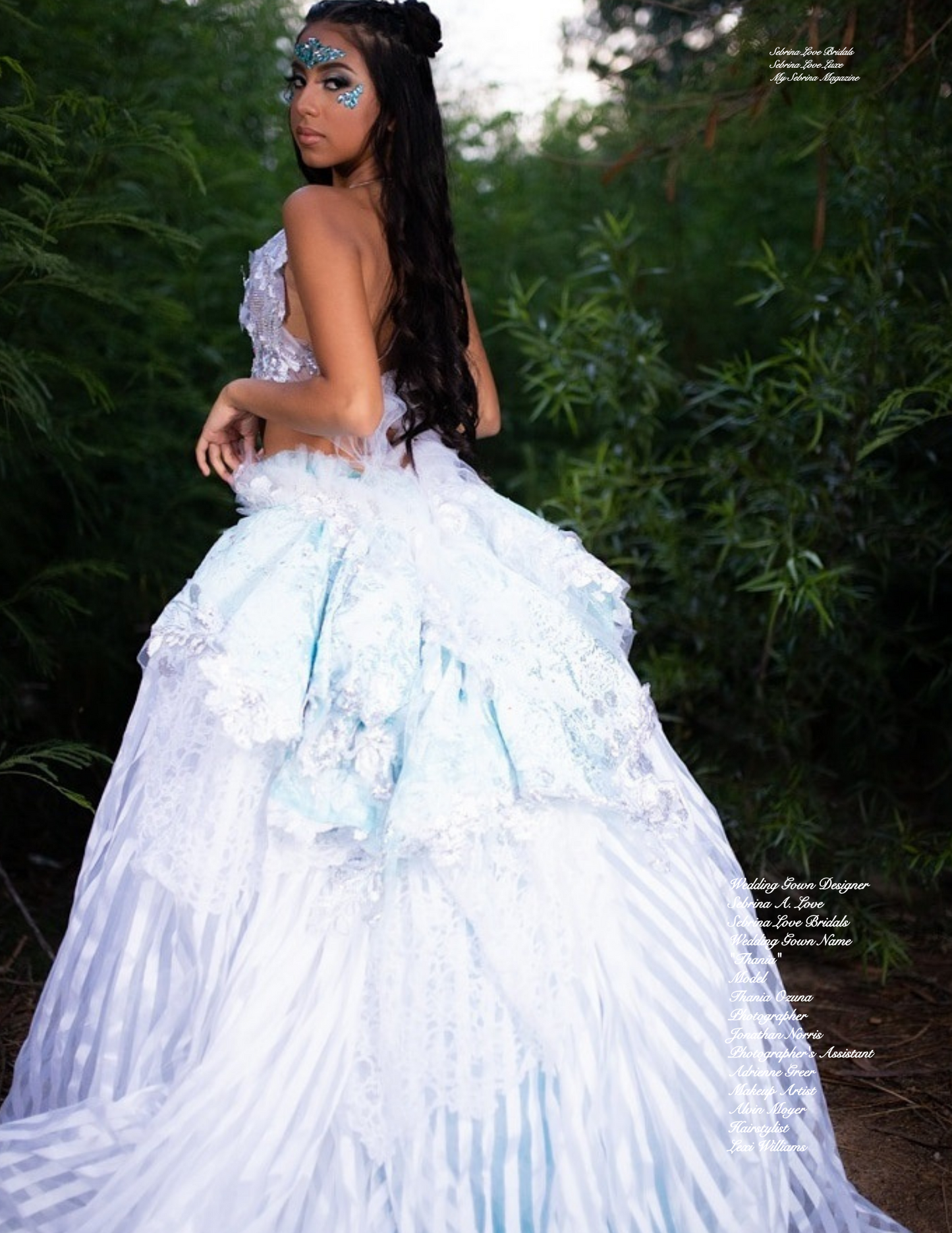 "THANIA" White, Ice Blue Silver Embroidered, Crystal Striped Organza Wedding Ballgown Set