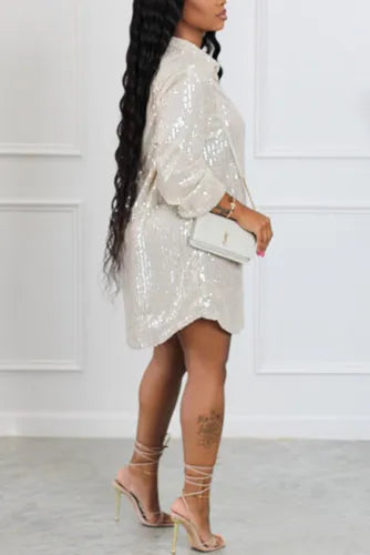 Ivory Silver Sequin Shirt Dress