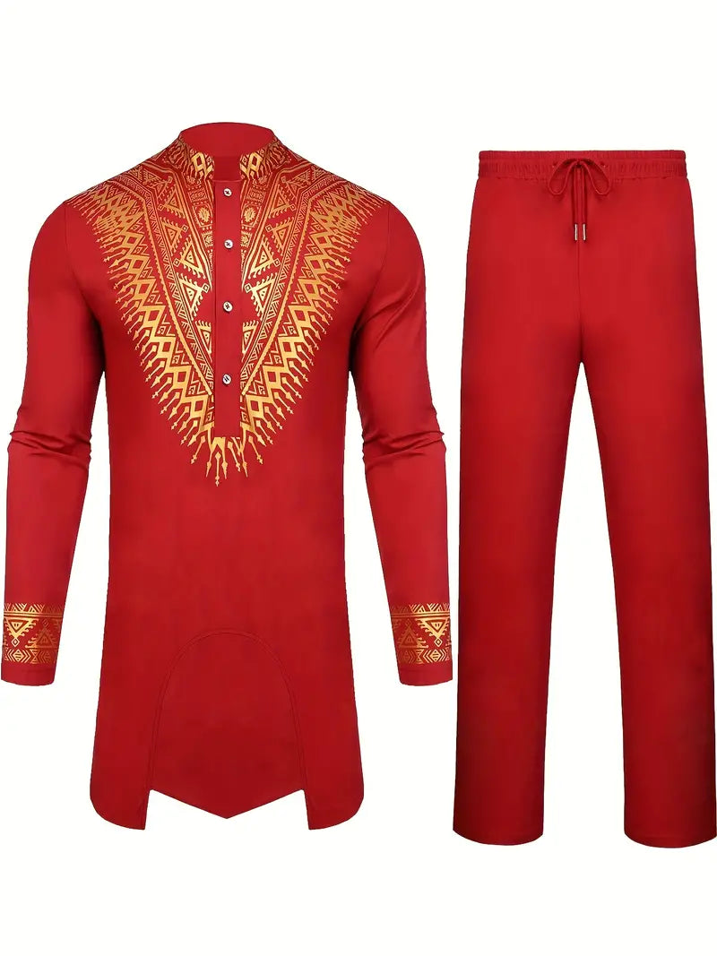 Exotic African Red & Gold Men's 2pc Suit