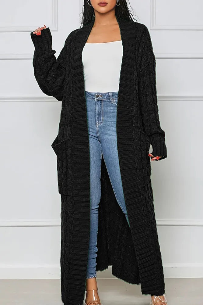 Cozy Black Cable Knit Maxi Sweater